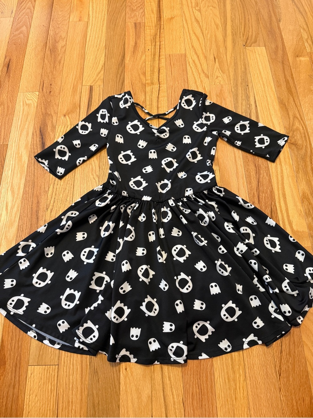 Girls' Black Ghost Print Skater Dress